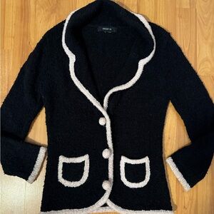 Arden B Black and White Bouclé Trimmed Cardigan Sweater